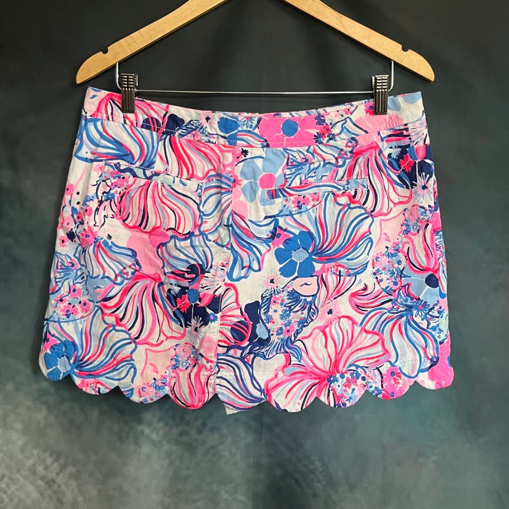 Lilly Pulitzer Navy Off Shoulder Top L and Scalloped‎ Floral Skort 12 Set - Picture 5 of 9